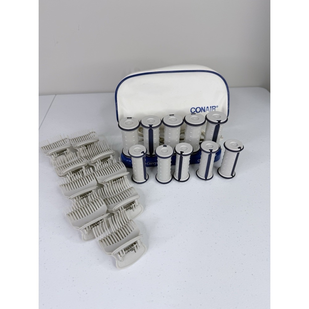 CONAIR Curl 'N Carry Travel Hot Rollers Set 10 Rollers 9 Clips Vintage Works